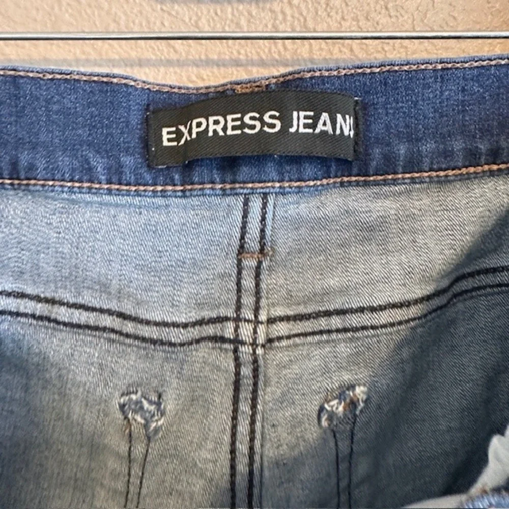 Express‎ Women's Distressed Raw Hem Ankle Legging Denim Blue Stretch Jeans 12
